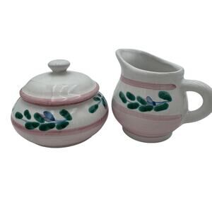 Vintage Caleca Sugar and Creamer Pink Garland Made in Italy Handpainted